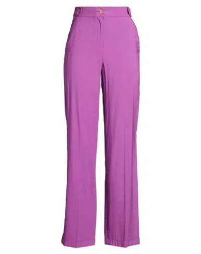 Nenette Woman Pants Purple Size 6 Rayon, Polyester