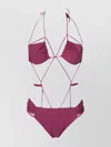 Nensi Dojaka Adjustable Strap High-cut Ruched Swimsuit In Pink
