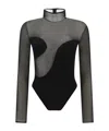 Nensi Dojaka Bodysuit With Asymmetric Line And Sheer Panels In Black