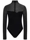 Nensi Dojaka Asymmetric Line Bodysuit With Sheer Sleeves And High Neck In Black