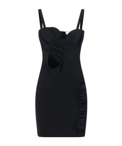 Nensi Dojaka Asymmetric Ruched Cut-out Mini Dress In Black