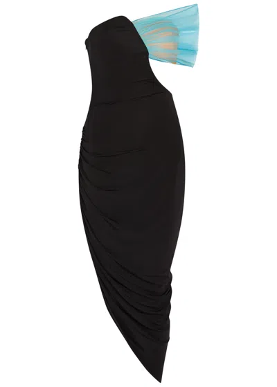 Nensi Dojaka Asymmetric Stretch-jersey Midi Dress In Black
