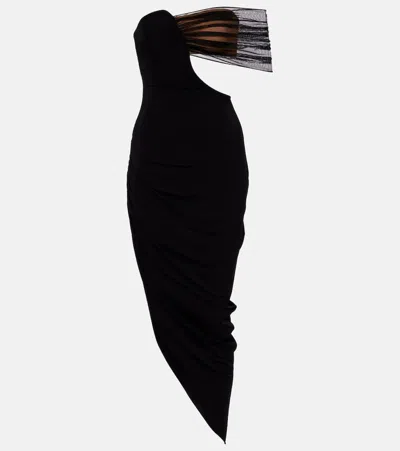 Nensi Dojaka Asymmetric Tulle-trimmed Cocktail Dress In Black