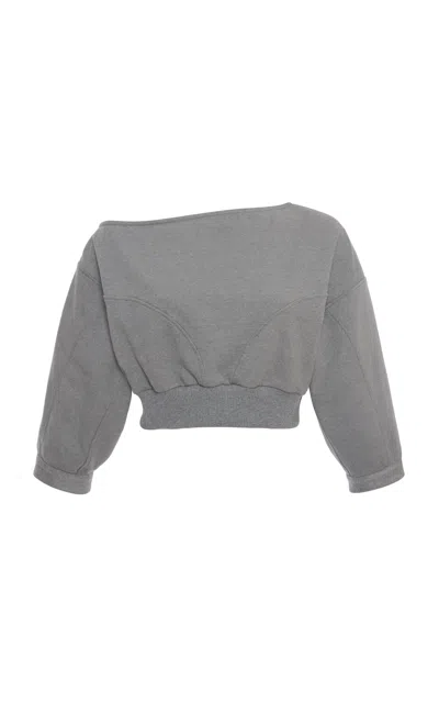 Nensi Dojaka Betty Cropped Cotton Sweatshirt In Light Grey