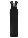 Nensi Dojaka Draped Maxi Dress With Corset And Sheer Panels In Black