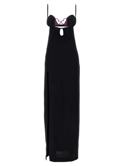 NENSI DOJAKA BLACK HEART BRA LONG DRESS