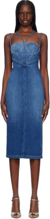 Nensi Dojaka Denim Dress Strapless Fitted Silhouette In Blue Denim