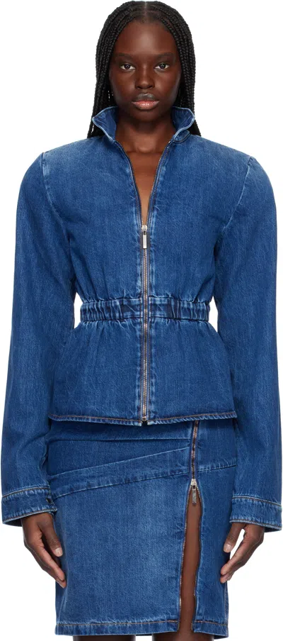 NENSI DOJAKA BLUE HAYLEY PEPLUM BOMBER DENIM JACKET