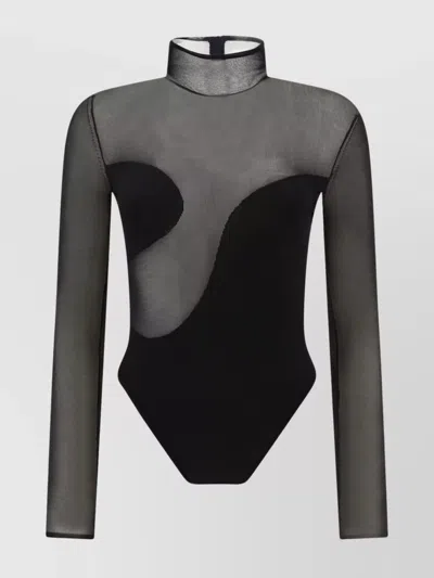 NENSI DOJAKA BODYSUIT WITH ASYMMETRIC LINE AND SHEER PANELS