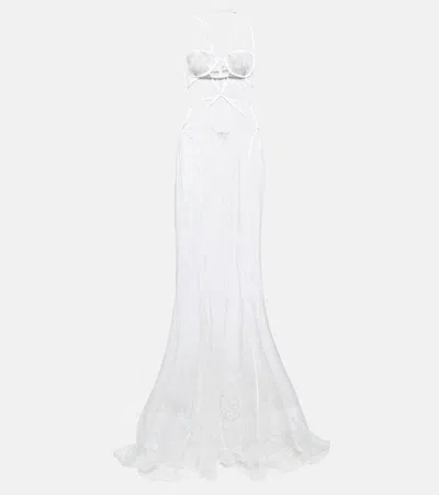 Nensi Dojaka Bridal Halterneck Lace Gown In White