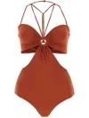 Nensi Dojaka Polyester Swimsuit With Halter Neck And Cut-out Detail In Orange