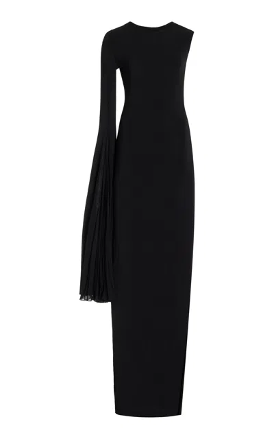 Nensi Dojaka Chiffon-detailed One-shoulder Jersey Maxi Dress In Black