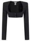 Nensi Dojaka Cleo Blazer Cropped Square Neck Jacket In Black
