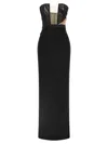 Nensi Dojaka Draped Maxi Dress With Corset And Sheer Panels In Black