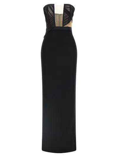 NENSI DOJAKA CORSETTED DRAPED MAXI DRESS