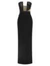 Nensi Dojaka Draped Maxi Dress With Corset And Sheer Panels In Black