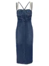 Nensi Dojaka Cotton Denim Midi Dress With Bustier In Blue