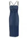 Nensi Dojaka Cotton Denim Midi Dress With Bustier In Blue