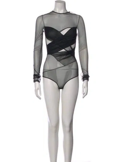 Pre-owned Nensi Dojaka Crew Neck Long Sleeve Bodysuit In Black