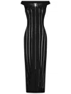 Nensi Dojaka Off-the-shoulder Black Dress With Perforated Stripes In Black