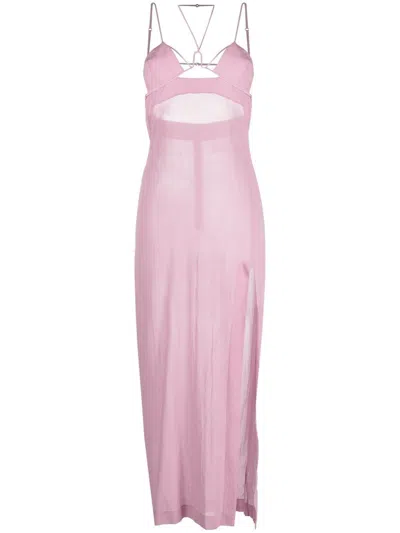 Nensi Dojaka Cut-out Semi-sheer Midi Dress In Pink