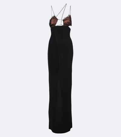 Nensi Dojaka Cutout Lace-trimmed Maxi Dress In Black
