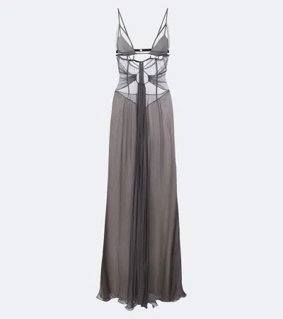 Nensi Dojaka Cutout Sheer Silk Gown In Black