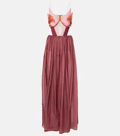 Nensi Dojaka Dahlia Silk Open-back Bustier Gown In Burgundy