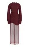Nensi Dojaka Davina Chiffon-detailed Draped Crepe Maxi Dress In Gold