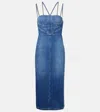 Nensi Dojaka Denim Dress Strapless Fitted Silhouette In Blue