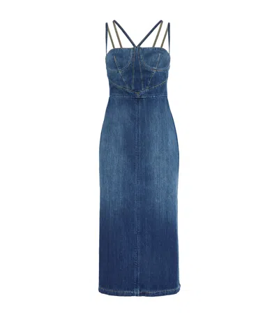 Nensi Dojaka Denim Corset Gaelle Midi Dress In Blue