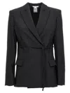 Nensi Dojaka Double Breast Drawstring Blazer Jacket In Black