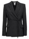 Nensi Dojaka Double Breast Drawstring Blazer Jacket In Black