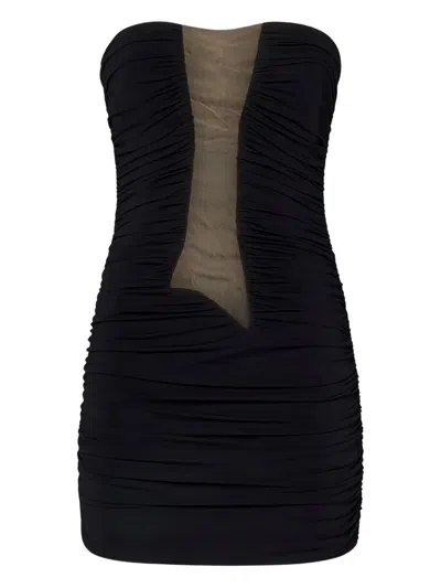 Nensi Dojaka Draped Mesh-insert Mini Dress In Black