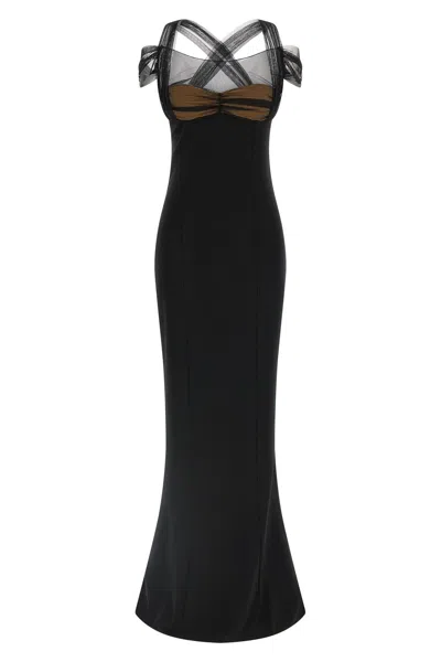 Nensi Dojaka Draped Maxi Dress Padded Cups Mesh In Black