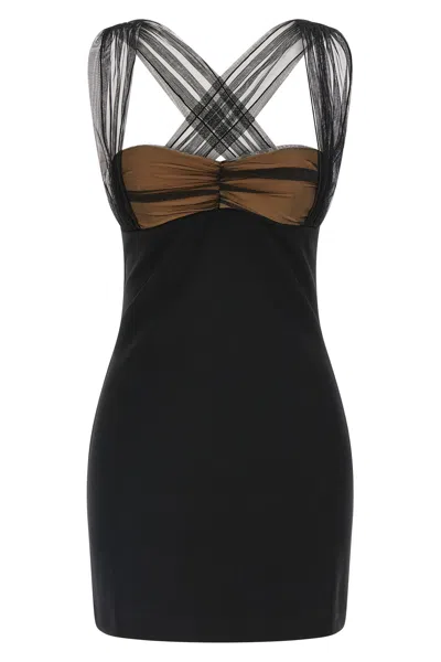 Nensi Dojaka Draped Cup Mini Dress Crisscross Straps In Black