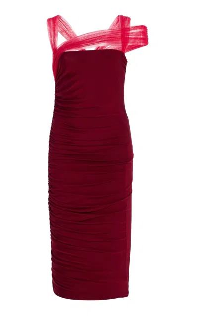 Nensi Dojaka Draped Tulle Dress In Red