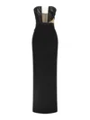 Nensi Dojaka Draped Maxi Dress With Corset And Sheer Panels In Black