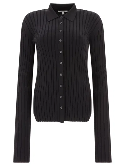 Nensi Dojaka Fitted Black Ribbed Button-down Shirt