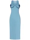 Nensi Dojaka Fitted Blue Dress With Delicate Ruffle Neckline