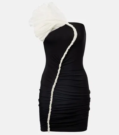 Nensi Dojaka Floral-applique Asymmetric Minidress In Black