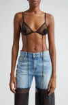 Nensi Dojaka Floral Appliqué Sheer Tulle Triangle Bra In Black