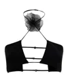 Nensi Dojaka Floral-appliqué Halterneck Cropped Top In Black