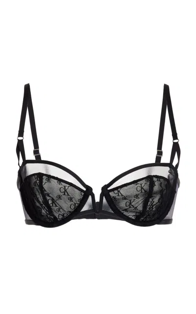 Nensi Dojaka For Calvin Klein Flocked Balconette Bra In Black,white