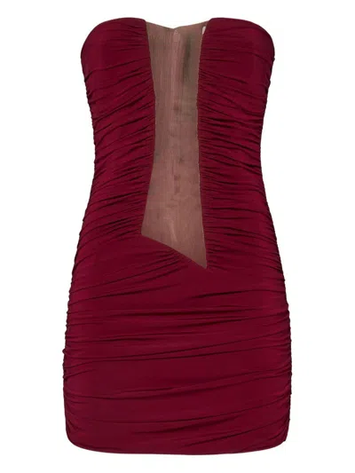 Nensi Dojaka Gathered Viscose With Tulle Insert Mini Dress In Red