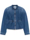 Shop Nensi Dojaka Gathered-waist Denim Jacket In ブルー
