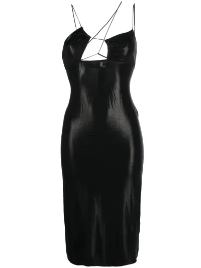 Nensi Dojaka Glossy Asymmetric-neck Dress In Schwarz