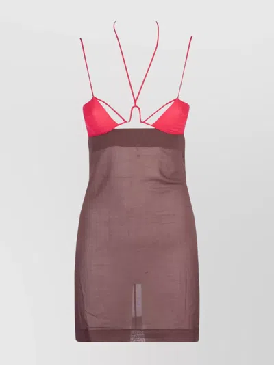 Nensi Dojaka Halter Neck Mini Dress With Sheer Fabric In Pink