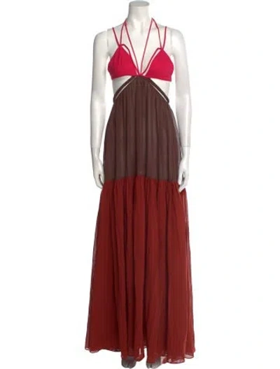 Pre-owned Nensi Dojaka Halterneck Long Dress In Brown