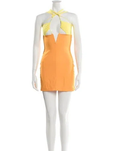 Pre-owned Nensi Dojaka Halterneck Mini Dress In Yellow